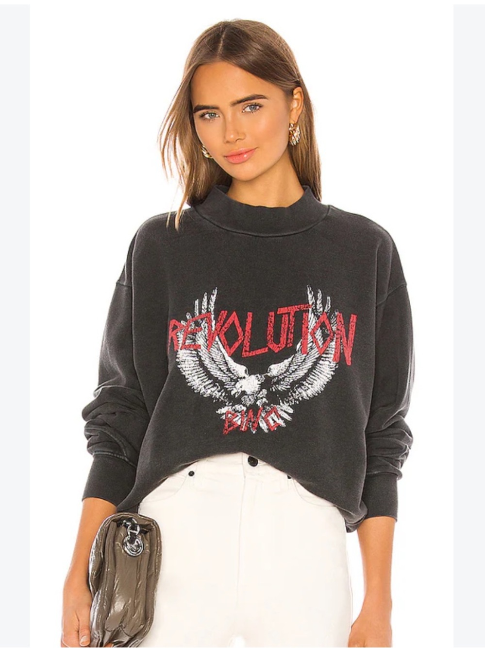 Anine Bing Saint Sweatshirt Revolution in Washed Black